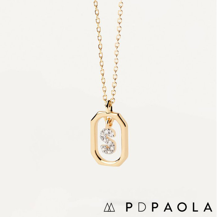 PD PAOLA 西班牙時尚潮牌 迷你鑲鑽S字母項鍊 金色簡約項鍊 925純銀鑲18K金