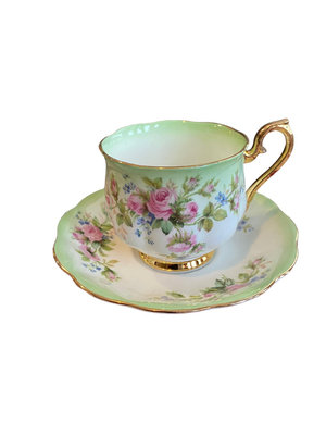 英國中古瓷器royal albert綠色小玫瑰咖啡杯盤