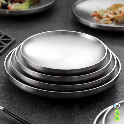 【熱賣下殺價】-韓式盤子8個套裝304不銹鋼雙層盤子隔熱餐盤家用圓盤平盤菜碟