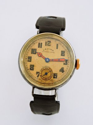 1930S瑞士製 LAVINA拉維娜 槍砲鋼手動上鍊機械古董錶
