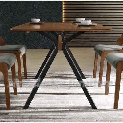 【N D Furniture】台南在地家具-仿工業風曲木板實木造型內凹桌腳桌面斜角MDF實木皮160cm淺胡桃色餐桌MC
