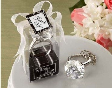 【氣球批發廣 ] 浪漫/(五色)小鑽戒鑰匙圈 鑽石 鑽石戒指(含緞帶+包裝盒)婚禮小物創意禮品 紗袋