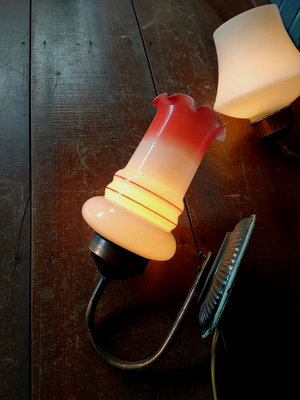 一對 2 件 合售 老壁燈 奶油燈 特殊 燭火 模擬 古奶油燈 色感佳