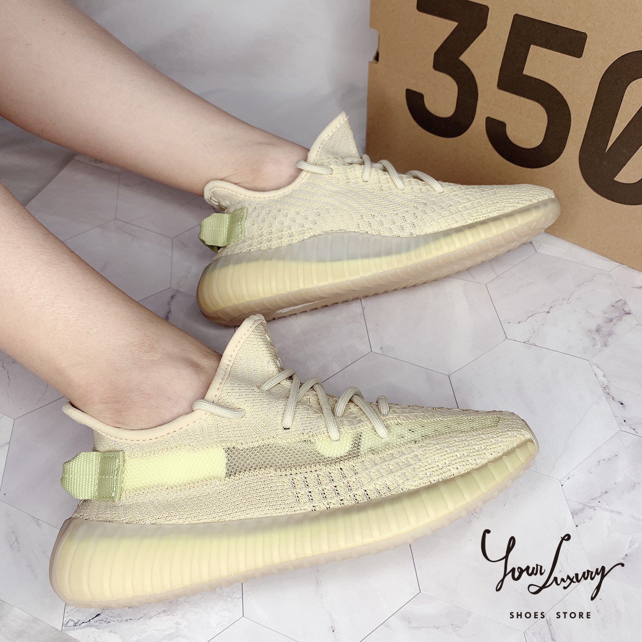 Luxury】Adidas YEEZY BOOST 350 V2 FLAX 版奶茶嫩黃色調亞洲限定現貨