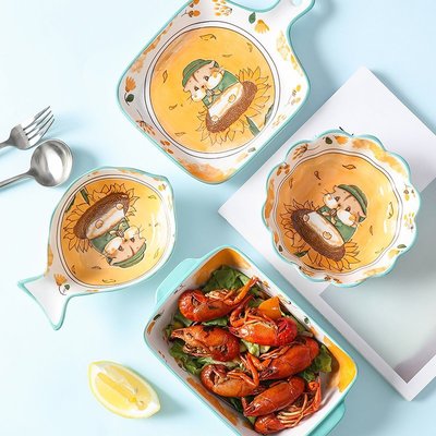 促銷打折 日式餐具碗碟套裝陶瓷碗筷盤子家用個性創意湯菜盤烤盤烤箱焗飯碗