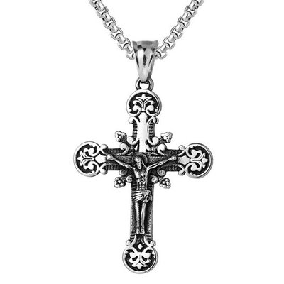 《QBOX 》FASHION 飾品【CHE615】精緻個性復古基督教耶穌十字架鑄造鈦鋼墬子項鍊/掛飾