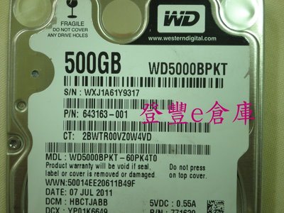【登豐e倉庫】 YF82 黑標 WD5000BPKT-60PK4T0 500G SATA2 筆電硬碟