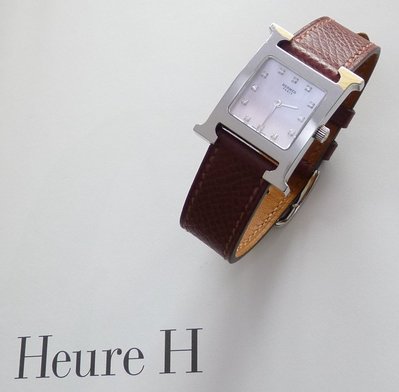HERMES 附原廠盒 珍珠母貝面盤時標鑲鑽 H hour 女錶