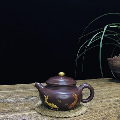 創客優品 宜興紫砂功夫茶具做舊仿古徐漢棠雙魚仿古壺茶具紫砂工藝品 FG1253