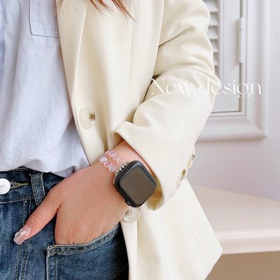水晶玻璃手鍊錶帶 適用於 Apple Watch S8/Ultra/7/6/se2/4 蘋果智能手錶配件 夏季
