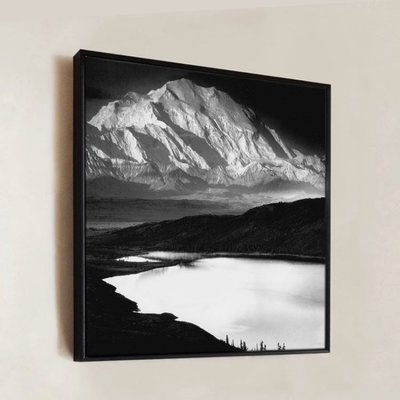 ART。DECO  美國攝影師Ansel Adams 1948黑白攝影藝術 寧靜湖水雪山風景裝飾