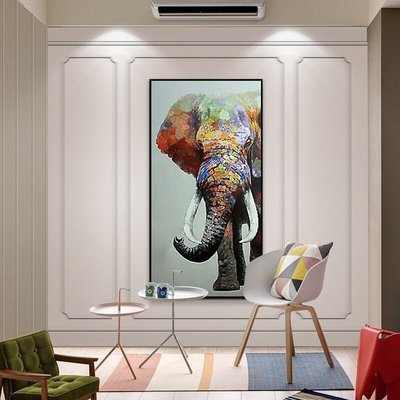 下殺 大芬油畫村裝飾畫純手繪客廳掛畫大象壁畫豎版抽象玄關餐廳歐式