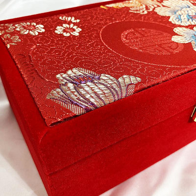 加高紅絨錦布雙手鐲盒龍鳳對鐲盒黃金珠寶包裝盒