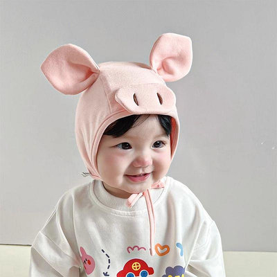 可愛小豬嬰兒帽 新生兒四季純棉帽 男女寶寶護耳帽 A類品質