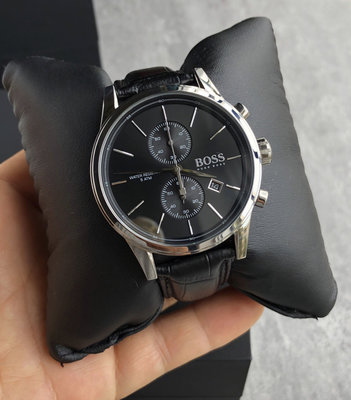 HUGO BOSS Jet 黑色面錶盤 黑色皮革錶帶 石英 雙眼計時 男士手錶 1513279