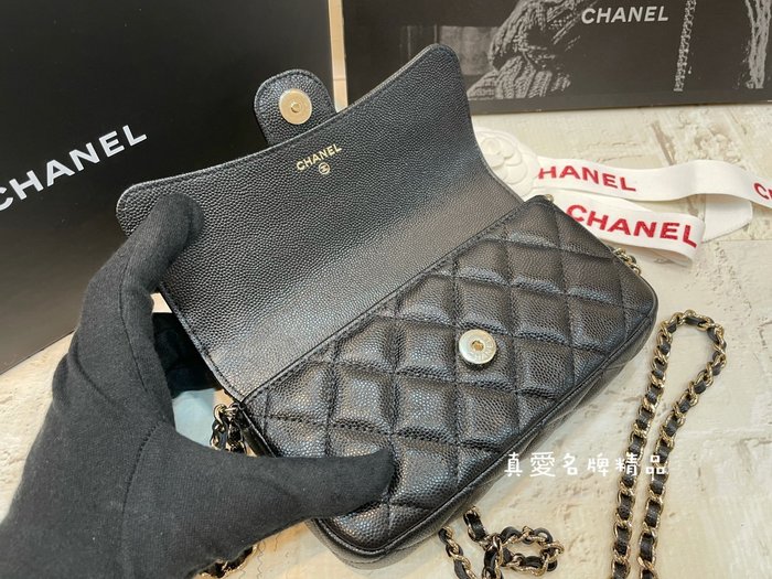 真愛名牌精品》CHANEL AP2096 黑色荔枝皮金扣新款雙層WOC*全新*代購| Yahoo奇摩拍賣