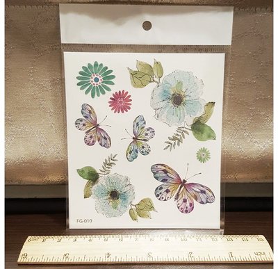 【萌古屋】Z系列閃亮粉藍綠蝴蝶與花朵 - 男女防水紋身貼紙刺青貼紙K02