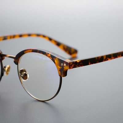 日式文藝復古半框眼鏡架女配玳瑁琥珀色眼鏡框氣質港風眼鏡男