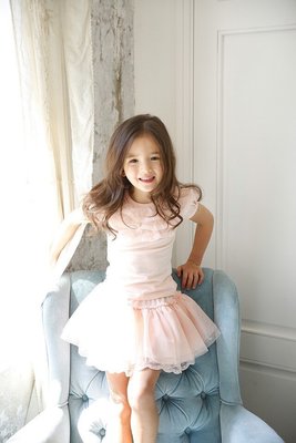 Marumo韓童裝店-orange mom 粉橘蕾絲短袖 短衣 size5.9 出清390 正韓貨