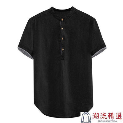 Men's Simple Retro Tee Shirt Men Holiday Loose Plain Tops-潮流精選