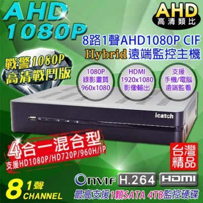 最新款 高清類比HD1080P 8路H.264網路遠端監控錄影主機 監控卡監視器材DVR攝影機 手機遠端監控 錄影機