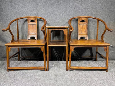 老海黃明清古典家具收藏客廳中式擺件老貨清代海南黃花梨圈椅8809【如意坊】