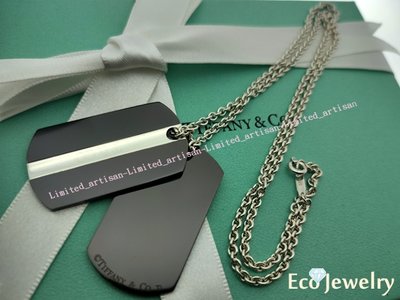 《Eco-jewelry》【Tiffany&amp;Co】T&amp;CO. 稀有款 黑鈦雙軍牌超粗款純銀925項鍊~專櫃真品已送洗