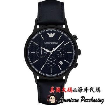 潮牌EMPORIO ARMANI 亞曼尼手錶 AR2481真皮錶帶 三眼計時腕錶 手錶 海外代購-雙喜生活館