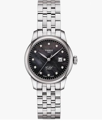 TISSOT Le Locle Automatic 黑色珍珠貝母錶盤 銀色不鏽鋼錶帶 女士 鑽錶 自動機械錶 T0062071112600 天梭腕錶