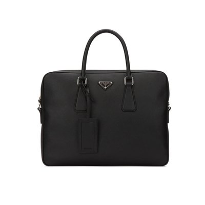 [全新真品代購] PRADA 經典款 Saffiano黑色皮革 公事包 / 手提包 / 側背包