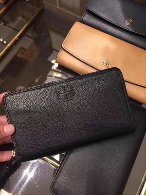 SUNDAY 代購  美國正品Tory Burch 199 摔紋牛皮錢夾 零錢包 手拿包  黑色