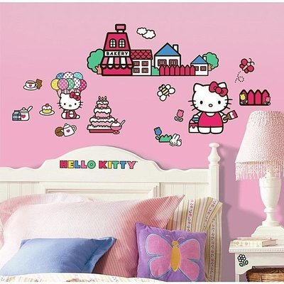【KIDS FUN USA】RoomMates 凱蒂貓Hello Kitty《點心屋烘焙郊遊款》防水壁貼/DIY重複撕貼