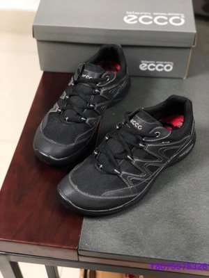 ECCO愛步 男士戶外防水休閒運動鞋 輕便舒適緩震 黑色