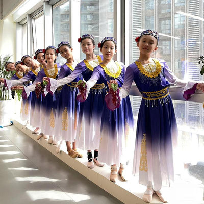 兒童新疆舞演出服手鼓舞56個民族少數民族維族維吾爾族舞蹈大擺裙