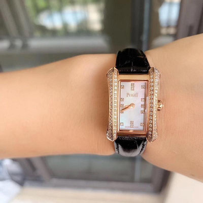 二手全新店家伯爵手錶 PIAGET 全新 Limelight Gala 系列珠寶腕錶 時尚方形手錶皮帶氣質鑲鑽女錶 直徑