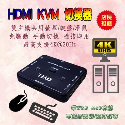 高清 4K2K HDMI 二對一 KVM 手動式 切換器 2電腦共用1螢幕鍵盤滑鼠 微軟蘋果Linux等系統可用