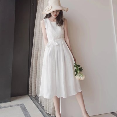 下殺- 現貨 白色洋裝 (HH058238) 法式桔梗純白雪紡連身裙 白色洋裝 婚禮洋裝 伴娘禮服 S-XL