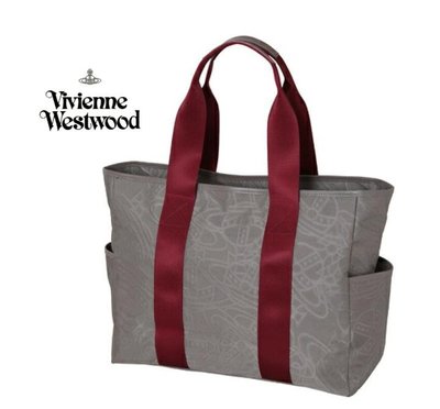 Vivienne Westwood ►(灰色×酒紅色） 土星orb印花 托特包 手提包 中性款｜100%全新正品｜特價