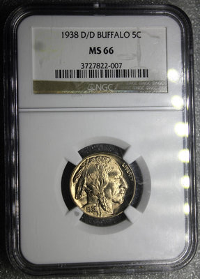 可議價NGC MS66 稀少復打版野牛幣 1938年美國5分硬幣水16707【金銀元】22207大洋 洋鈿 花邊錢