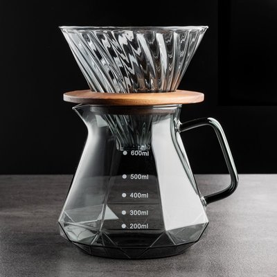 特賣-千燁咖啡 黑曜石鉆石型手沖咖啡分享壺 透明黑耐熱公道杯云朵壺