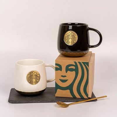 下殺 星巴克新款馬克杯復古女神銅章陶瓷咖啡杯帶蓋大容量情侶送禮水杯
