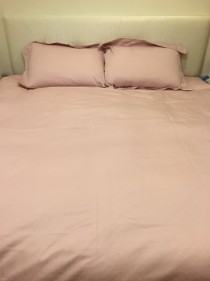 九成新FRETT 埃及棉加大床包組  淺粉紫色 4件組
