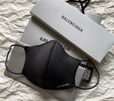 【翰貝格名牌館】全新真品 Balenciaga 黑色 尼龍 白LOGO 時尚 口罩 (非醫療用) 649257 現貨