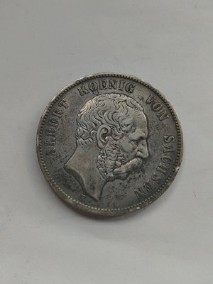 德國薩克森阿爾伯特5馬克銀幣1875年