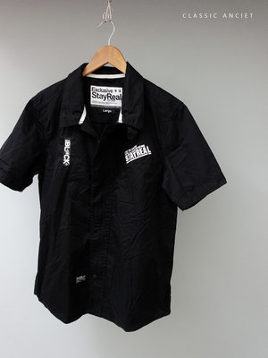 CA 台灣知名潮牌 STAYREAL 黑色 純棉 短袖襯衫 L號 一元起標無底價P734