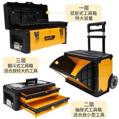 工具箱得力拉桿式工具箱三層組合式拉桿箱子帶輪抽屜工~特價家用雜貨