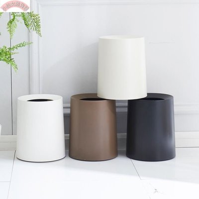 【熱賣精選】日式垃圾桶家用客廳臥室塑料12L創意圓形雙層無蓋廚房衛生間紙簍