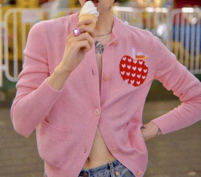 【妖妖代購】Gucci 蘋果愛心粉色羊毛針織外套
