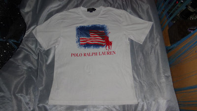 ~保證真品全新的男款 Polo Ralph Lauren 白色棉質圖案短袖短T L號~便宜起標無底價標多少賣多少