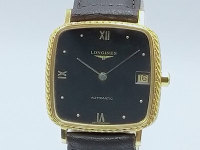 【發條盒子K0078】LONGINES 浪琴 羅馬黑面方型自動日期顯示18K金經典男錶L994.1機芯